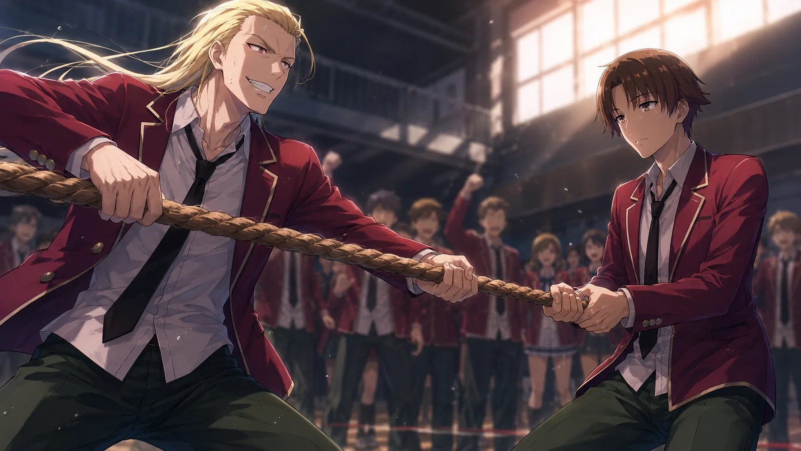 Koenji and Ayanokoji testing strength in tug of war