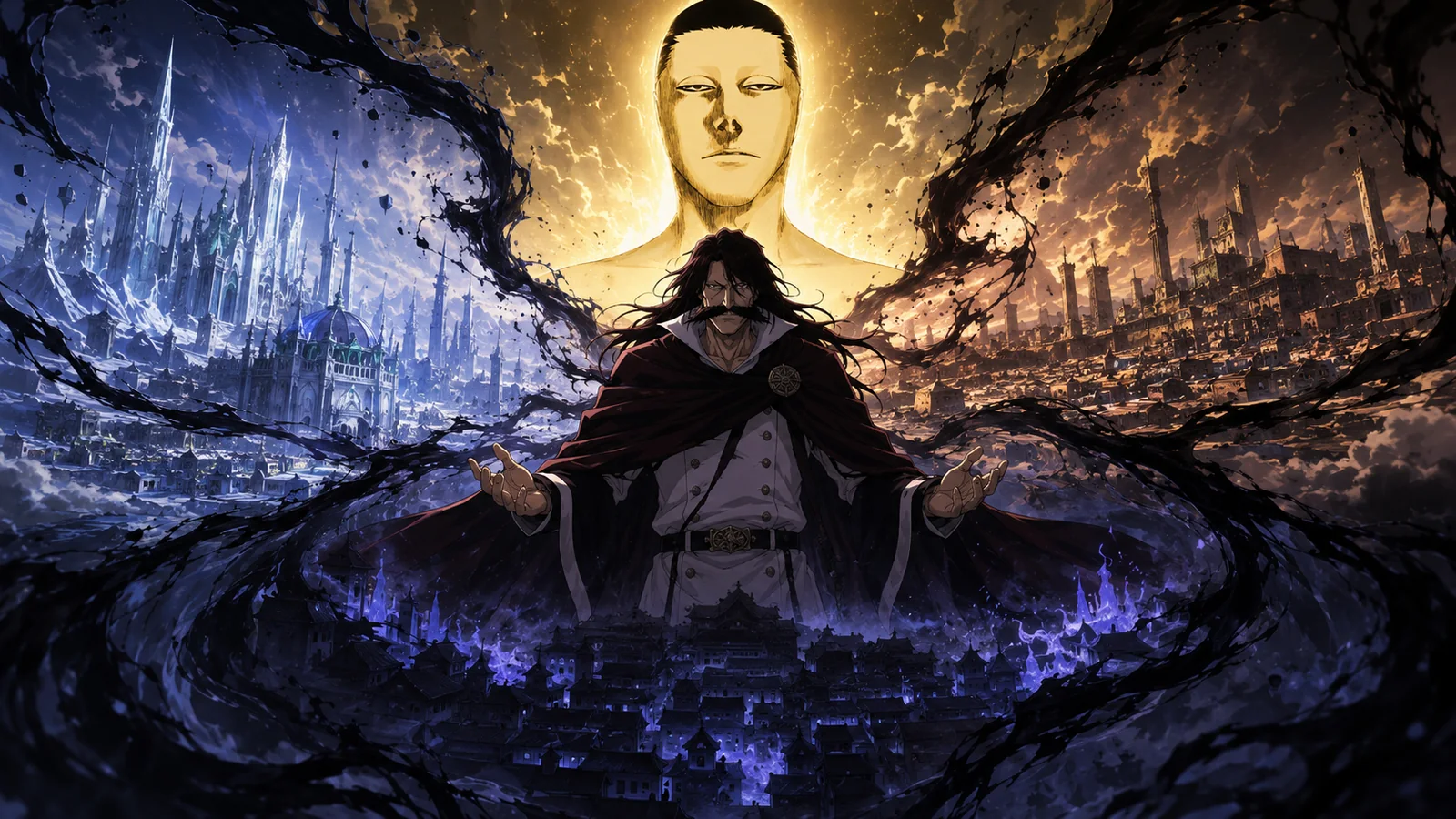 Yhwach merging the Human World, Soul Society, and Hueco Mundo
